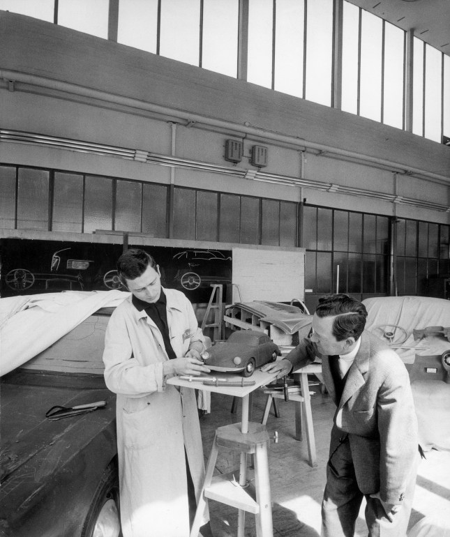 Ferry (right) and Ferdinand Alexander Porsche in the Porsche Design-Studio (ca. 1959)