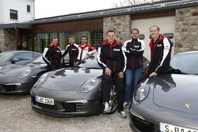 Patrick Pilet, Timo Bernhard, Romain Dumas, Marc Lieb, Richard Lietz, Joerg Bergmeister (l-r), Porsche AG Team Manthey