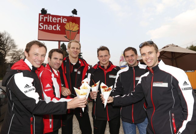 Patrick Pilet, Romain Dumas, Joerg Bergmeister, Marc Lieb, Richard Lietz,Timo Bernhard (l-r), Porsche AG Team Manthey