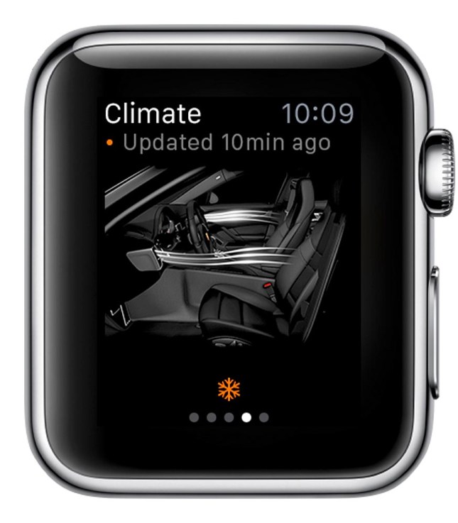 Porsche Car Connect for Apple Watch: Activation and status of the pre-heat/pre-cool function of the E-Hybrid car  