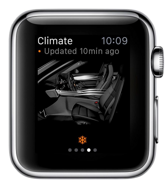 Porsche Car Connect for Apple Watch: Activation and status of the pre-heat/pre-cool function of the E-Hybrid car