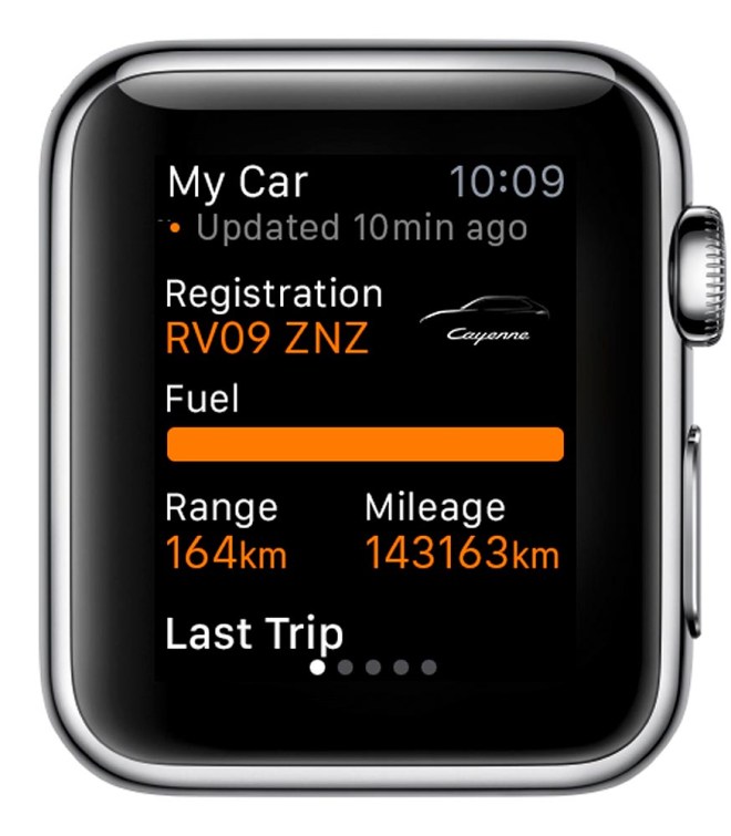 Porsche Car Connect for Apple Watch: Overview of basic informations about the car