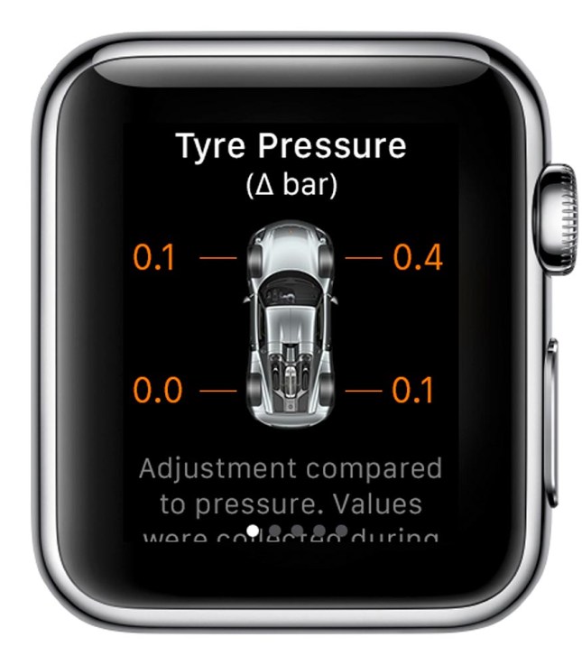 Porsche Car Connect for Apple Watch: Information about the tyre pressure  